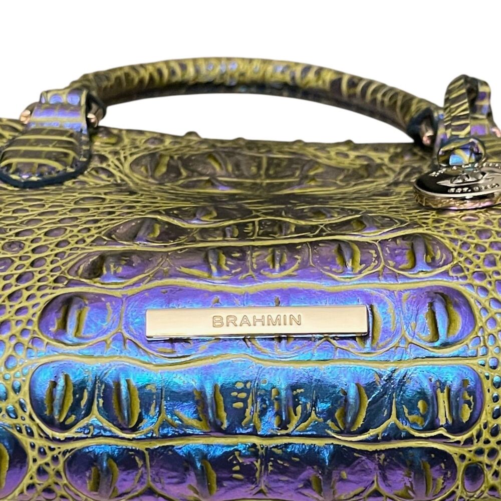 Brahmin Stacy Illuminate Melbourne Satchel Iridescent Purple Blue Leather Bag - Picture 9 of 15
